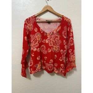 August Silk Womans Y2K Flare Sleeve Whimsical Top Size L Fairy Artsy Boho